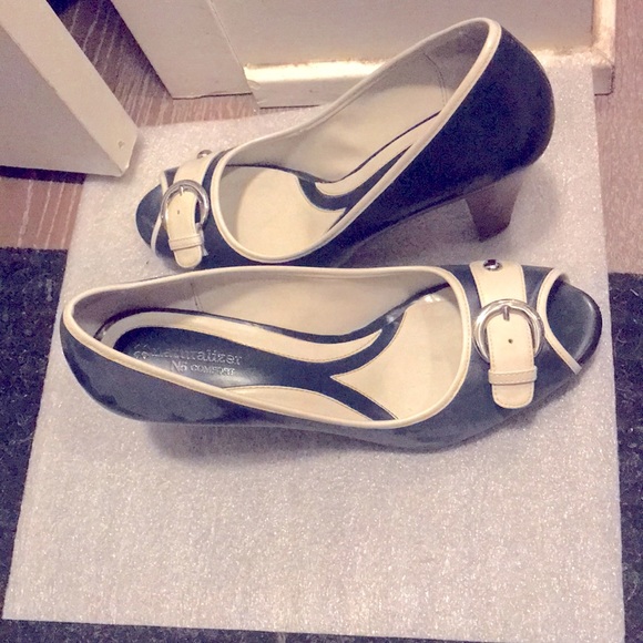 Navy Nautical PeepToe Heels - Picture 1 of 4
